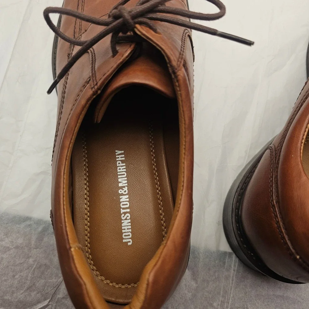Johnston & Murphy Tabor Run Off Lace Up 11 Tan Calfskin Leather Business Classic